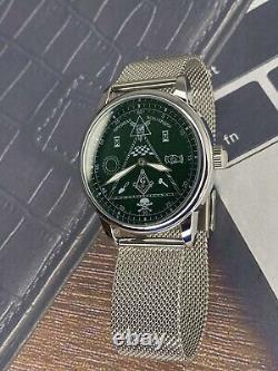Montre Pobeda Maçonnique Mécanique URSS Soviétique pour Homme, Vintage Rare avec Bracelet Vert