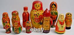 On peut traduire ce titre en français comme suit : Lot de 11 poupées russes authentiques en bois à emboîtement, style Roly Poly Bell, provenant de l'URSS et de Pologne.