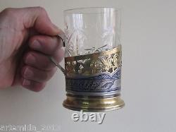 PORTE-VERRE RUSSE VINTAGE (URSS) Podstakannik en verre doré à l'argent niellé. 875