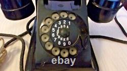 Téléphone russe vintage des années 1950, bakélite noire, cadran rotatif Carbonlite, URSS