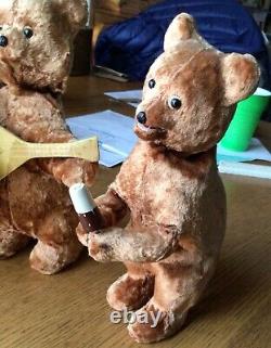 Trois ours à remonter en peluche russe vintage de l'URSS soviétique CCCP BALALAIKA fonctionnent et clé